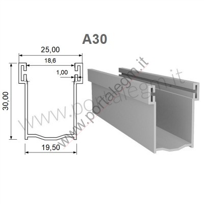 A30 Guida Alluminio 19,5x30